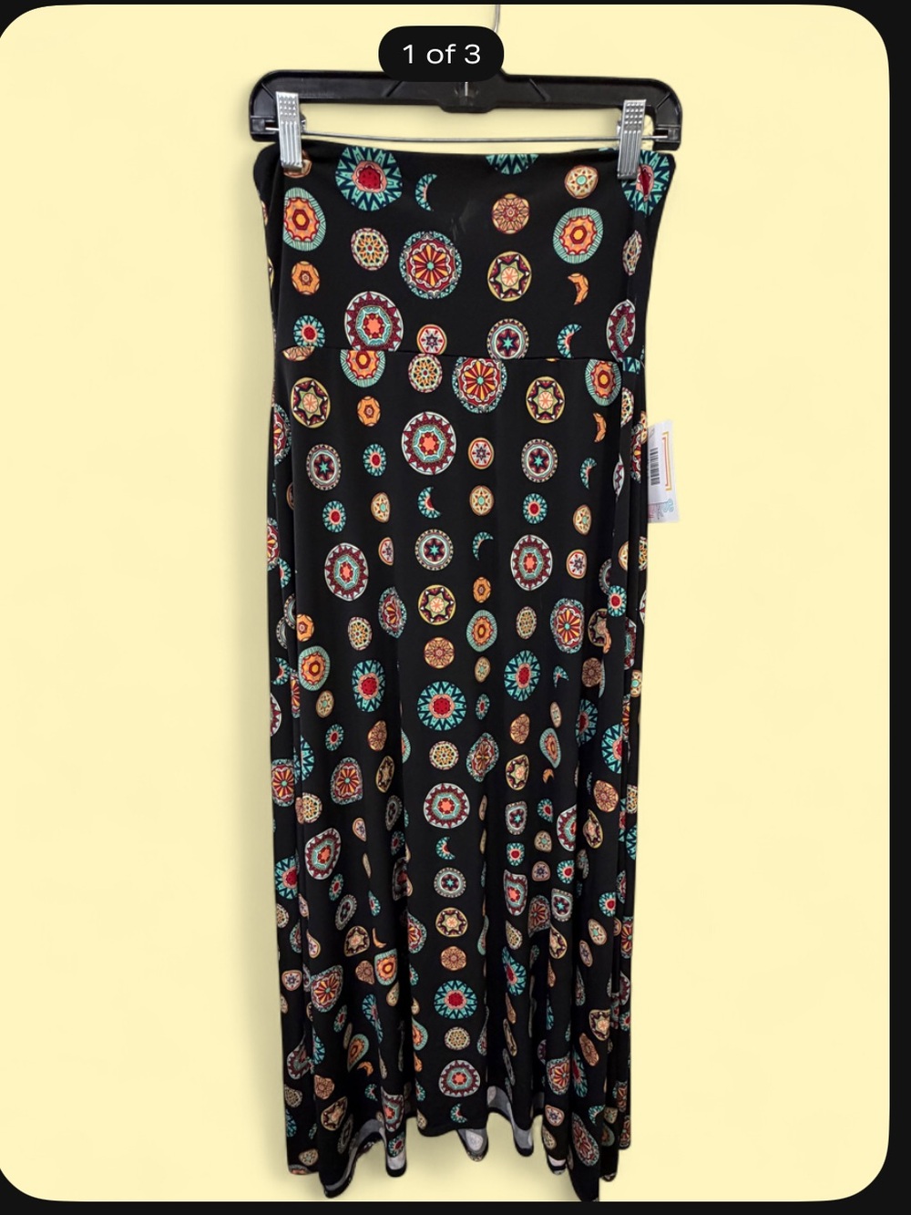 Black Maxi Skirt with Colorful Medallion Print